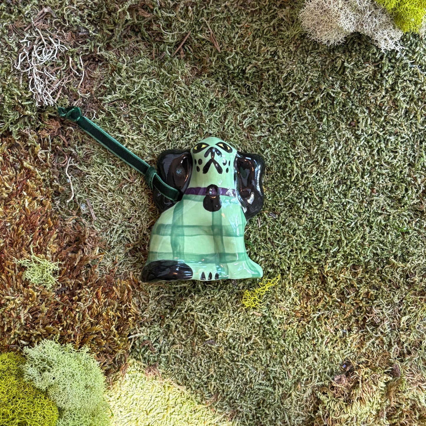 Mint Gingham Spaniel Ornament