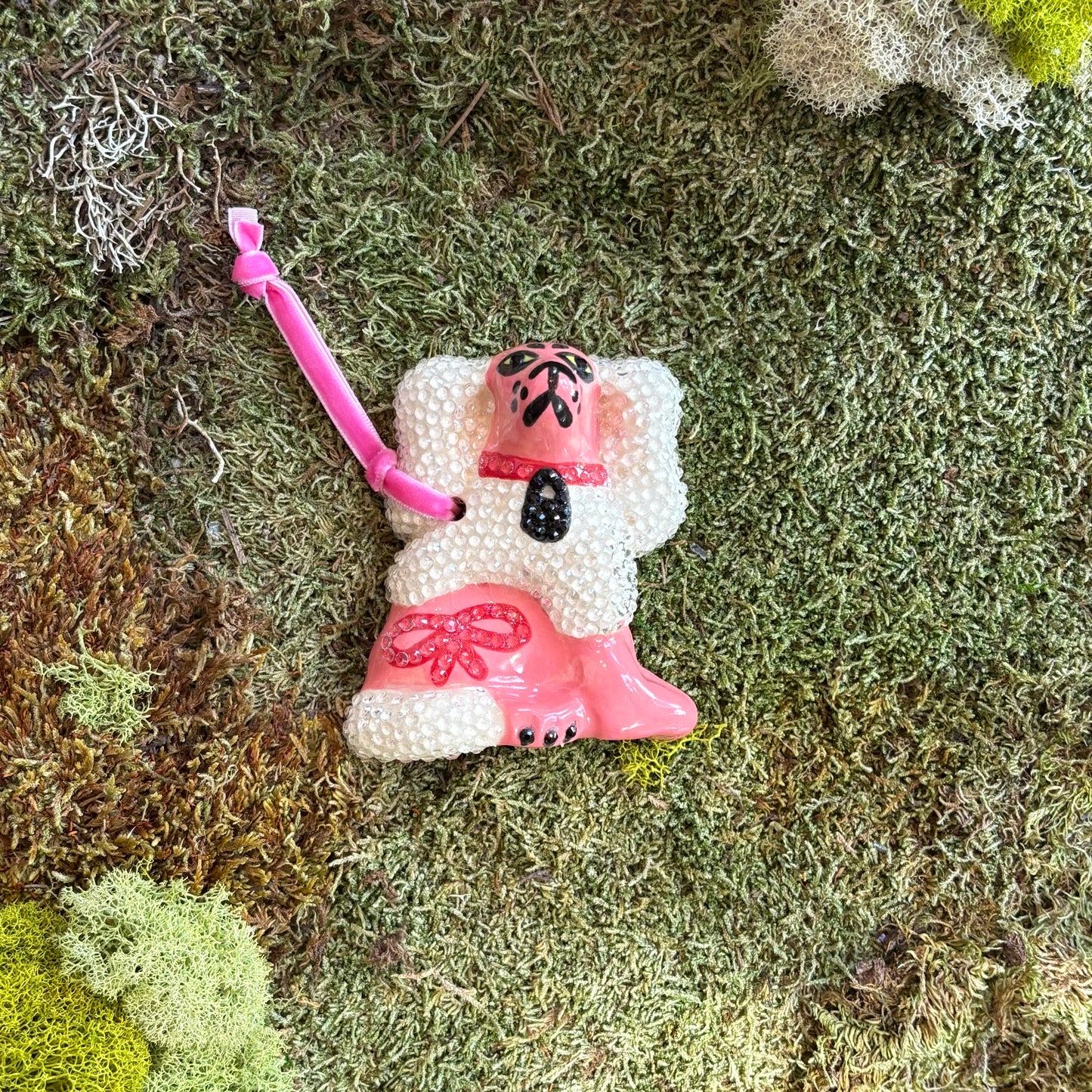 Icy Poodle-cut Bow Spaniel Ornament